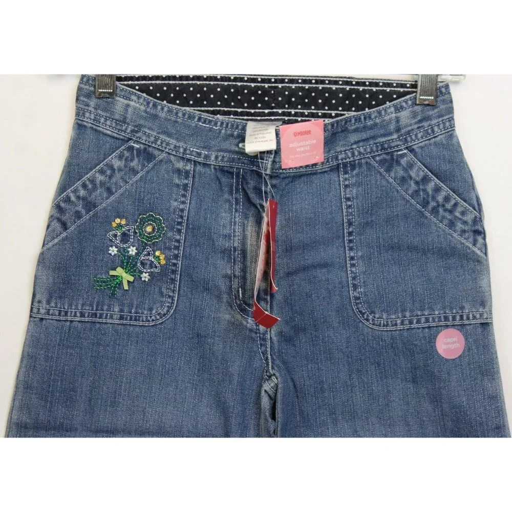 NEW 2006/05 Gymboree Prep Club Denim Jeans 10 Spring Tulip Flower Wide Leg Capri